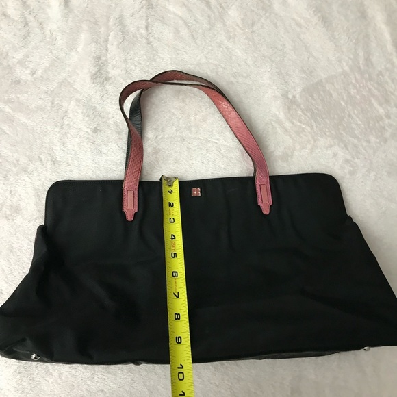 Kate Spade NY 14258 black nylon shoulder bag tote pink python leather straps - Picture 14 of 14